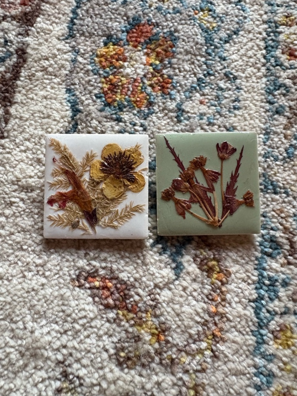Bundle Set of Two Vintage Pressed Flower Pin Brooches